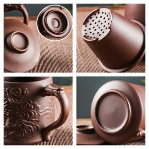 16.9 Fl Oz/500 Ml Lucky Dragon Yixing Antique Tea Mug Purple Clay Tea Cup With Handle And Purple Clay Infuser