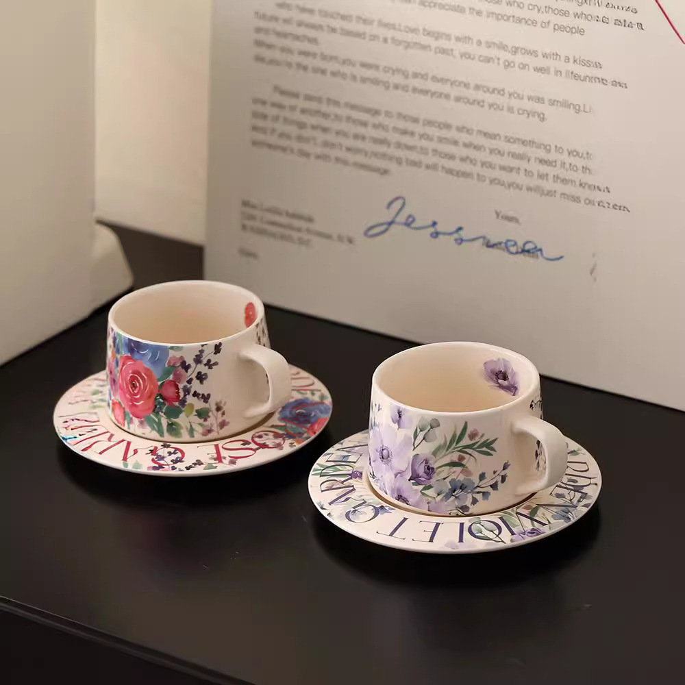 5.1 Fl Oz/150 Ml Pink And Rose Red Ceramic Coffee Tea Cups And Saucers Sets 5.1 Fl Oz/150 Ml Pink And Rose Red Ceramic Coffee Tea Cups And Saucers Sets