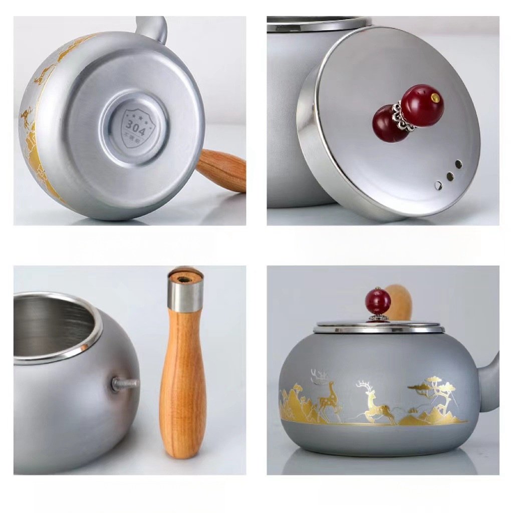 18.6 Fl Oz/550 Ml Antique Stainless Steel Small Camping Teapot With Wooden Handle 18.6 Fl Oz/550 Ml Antique Stainless Steel Small Camping Teapot With Wooden Handle