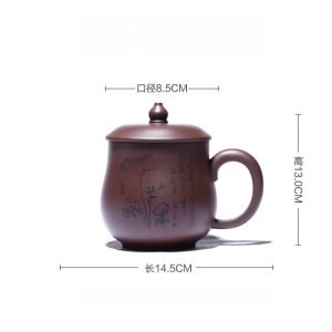 18.6 Fl Oz/550 Ml Bamboo And Village Pattern Yixing Zisha Purple Clay Tea Cup