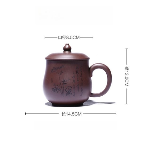 18.6 Fl Oz/550 Ml Bamboo And Village Pattern Yixing Zisha Purple Clay Tea Cup