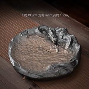 Dragon Theme Gilt Iron Glazed Ceramic Tea Serving Tray