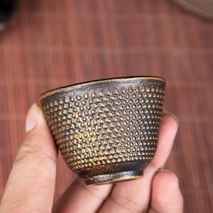 2.2 Fl Oz/65 Ml Plum Relief Cast Iron Cup For Tea