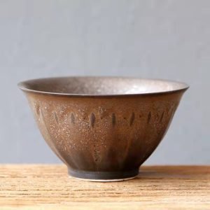 2.7 Fl Oz-3 Fl Oz Antique Iron Pottery Flower Shaped Traditional Japanese Tea Cups