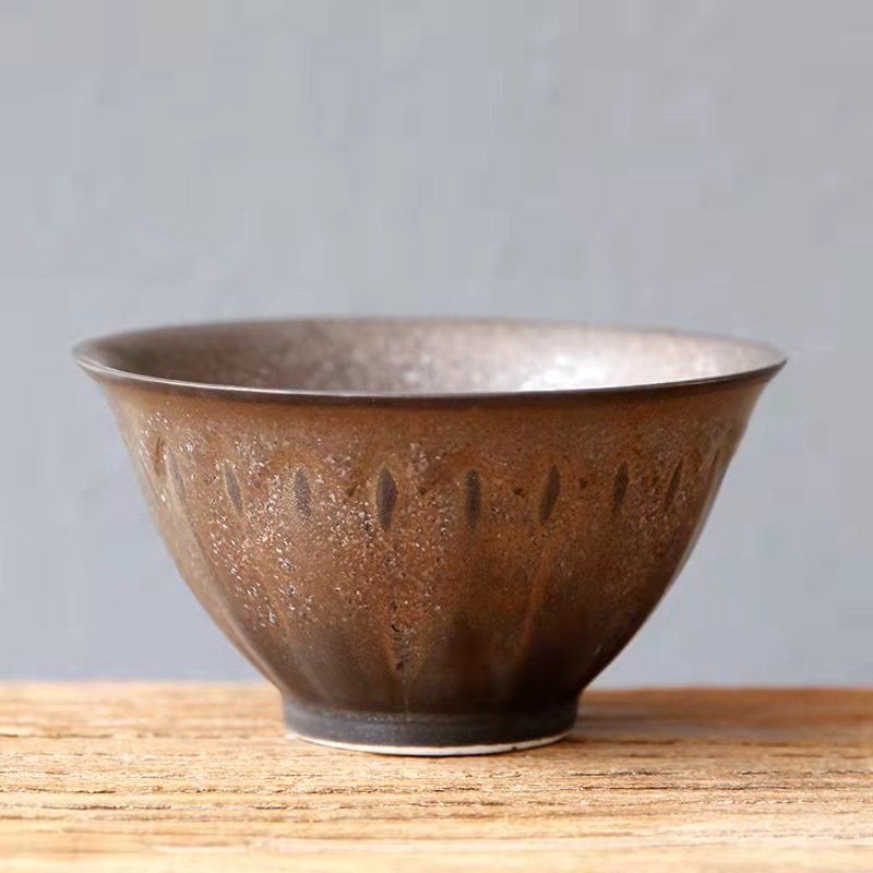 2.7 Fl Oz-3 Fl Oz Antique Iron Pottery Flower Shaped Traditional Japanese Tea Cups 2.7 Fl Oz-3 Fl Oz Antique Iron Pottery Flower Shaped Traditional Japanese Tea Cups