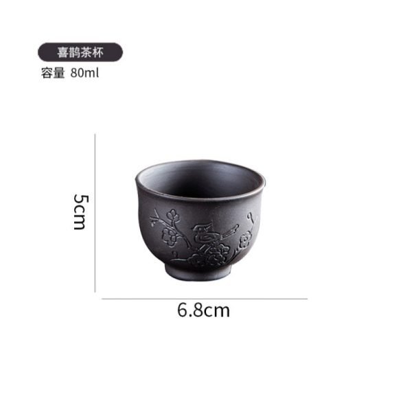 2.7 Fl Oz/80 Ml Carved Flower And Bird Pattern Traditional Purple Clay Yixing Tea Cups Set