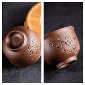 2.7 Fl Oz/80 Ml Carved Flower And Bird Pattern Traditional Purple Clay Yixing Tea Cups Set