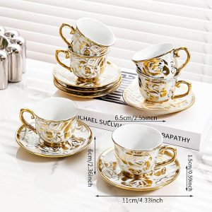 6.8 Fl Oz/200 Ml Vintage Elegant Hand Painted Flower Bone China Porcelain Tea Cups And Saucers Set Of 4