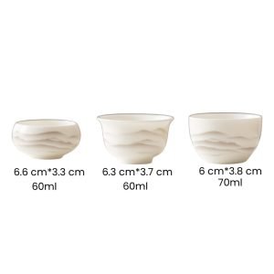2 Fl Oz-2.4 Fl Oz White Jade Porcelain Traditional Mountain Ink Painting Gongfu Tea Cups