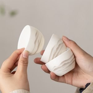 2 Fl Oz-2.4 Fl Oz White Jade Porcelain Traditional Mountain Ink Painting Gongfu Tea Cups