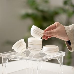 2 Fl Oz-2.4 Fl Oz White Jade Porcelain Traditional Mountain Ink Painting Gongfu Tea Cups