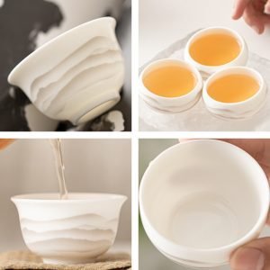 2 Fl Oz-2.4 Fl Oz White Jade Porcelain Traditional Mountain Ink Painting Gongfu Tea Cups