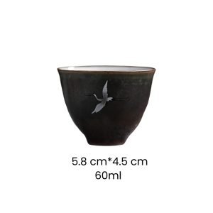 2 Fl Oz/60 Ml Hand Painted Crane Ceramic Kung Fu Tea Ceremony Cup Set Of 5