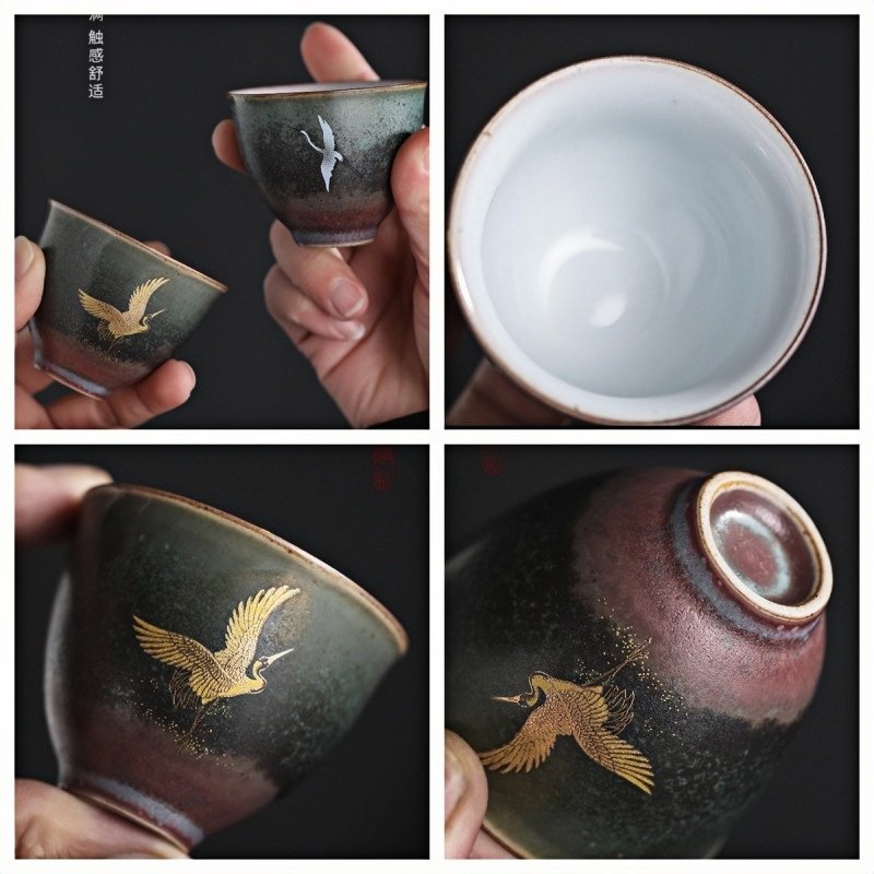 2 Fl Oz/60 Ml Hand Painted Crane Ceramic Kung Fu Tea Ceremony Cup Set Of 5 2 Fl Oz/60 Ml Hand Painted Crane Ceramic Kung Fu Tea Ceremony Cup Set Of 5