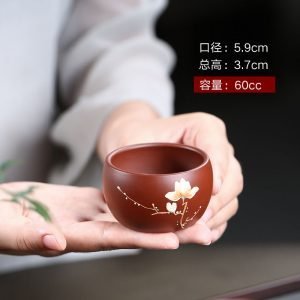 2 Fl Oz/60 Ml Mangnolia Flower Antique Small Purple Clay Tea Cup