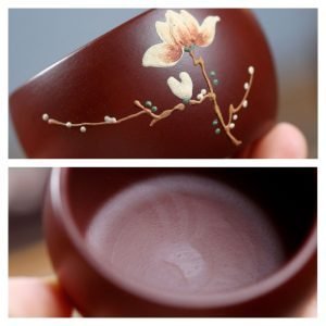 2 Fl Oz/60 Ml Mangnolia Flower Antique Small Purple Clay Tea Cup