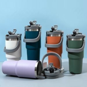42.3 Fl Oz/1250 Ml Gradient Color Large Tumbler Cup Stainless With Portable Handle And Straw