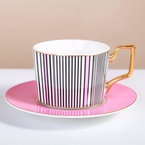 5.1 Fl Oz/150 Ml Pink And Rose Red Ceramic Coffee Tea Cups And Saucers Sets