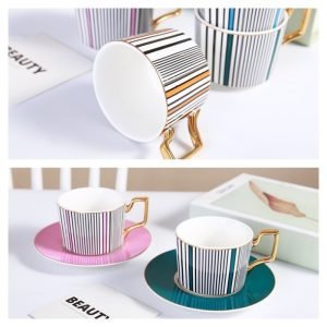 5.1 Fl Oz/150 Ml Pink And Rose Red Ceramic Coffee Tea Cups And Saucers Sets