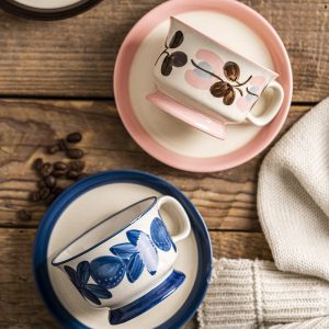 6.8 Fl Oz/200 Ml Vintage Blue Rough Pottery English Tea Cup And Saucer Set For Sale