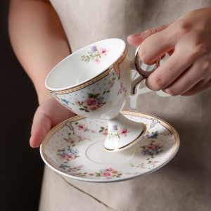 7.4 Fl Oz/220 Ml English Beautiful Floral Fine Bone China Porcelain Tea Cup And Saucer Set For Sale