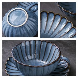 6.8 Fl Oz/200 Ml Vintage Blue Rough Pottery English Tea Cup And Saucer Set For Sale