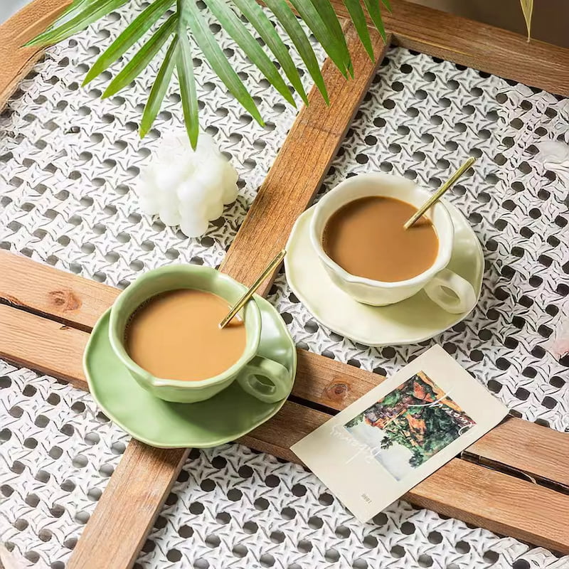 8.8 Fl Oz/260 Ml Premium Celadon Porcelain Tea Cup And Saucer Gift Set Of 2 8.8 Fl Oz/260 Ml Premium Celadon Porcelain Tea Cup And Saucer Gift Set Of 2