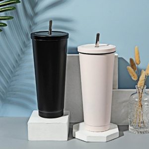 25.4 Fl Oz/750 Ml Stainless Steel Thermos Coffee Tea Mug With Lid And Straw