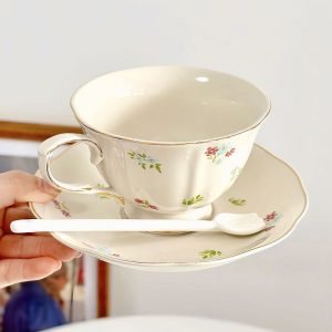 5.1 Fl Oz/150 Ml Pink And Rose Red Ceramic Coffee Tea Cups And Saucers Sets