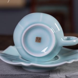 8.8 Fl Oz/260 Ml Premium Celadon Porcelain Tea Cup And Saucer Gift Set Of 2