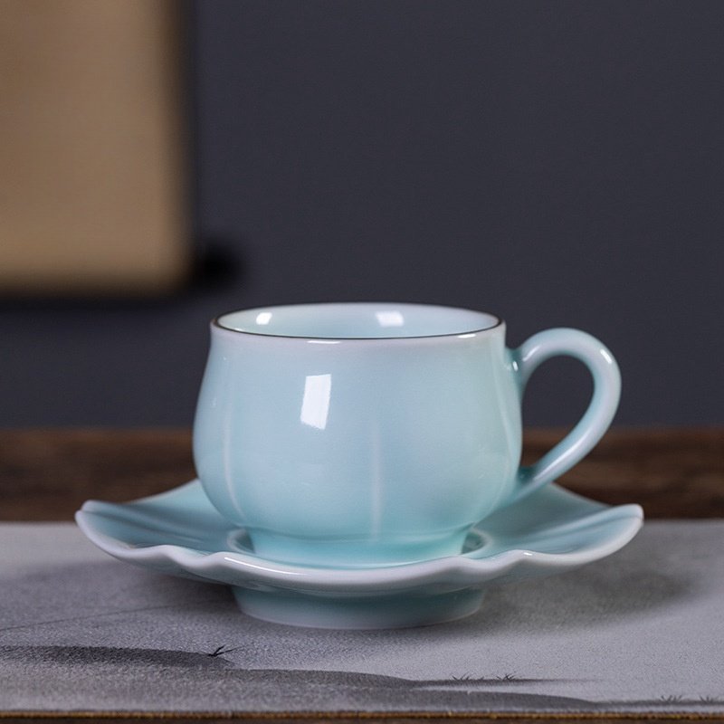 8.8 Fl Oz/260 Ml Premium Celadon Porcelain Tea Cup And Saucer Gift Set Of 2 8.8 Fl Oz/260 Ml Premium Celadon Porcelain Tea Cup And Saucer Gift Set Of 2