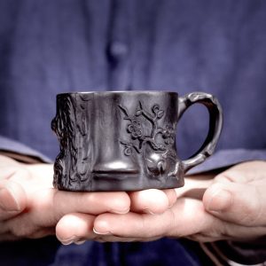 2 Fl Oz/60 Ml Antique Embossed Plum Zisha Purple Clay Tea Cup Antique
