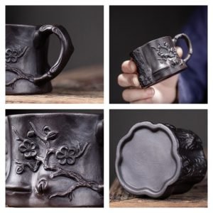 2 Fl Oz/60 Ml Antique Embossed Plum Zisha Purple Clay Tea Cup Antique