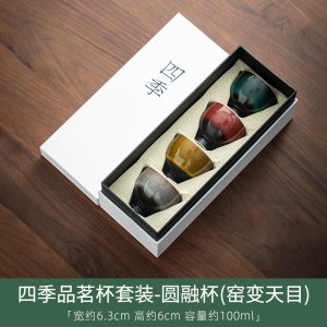 3.4 Fl Oz-3.7 Fl Oz Kiln Transformation Temmoku Glaze Colorful Ceramic Kung Fu Tea Cup Set Of 4