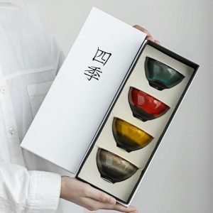 3.4 Fl Oz-3.7 Fl Oz Kiln Transformation Temmoku Glaze Colorful Ceramic Kung Fu Tea Cup Set Of 4