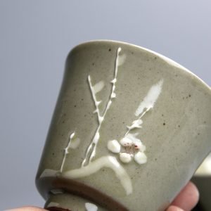 3.4 Fl Oz/100 Ml Hand Painted Plum Japanese Green Tea Cup Antique