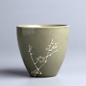 3.4 Fl Oz/100 Ml Hand Painted Plum Japanese Green Tea Cup Antique