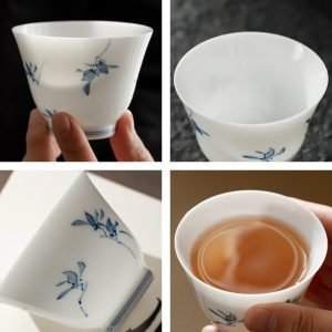 3.4 Fl Oz/115 Ml Antique Hand Painted Phalaenopsis Ceramic Kung Fu Tea Cup