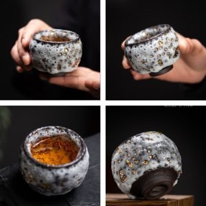 3.4 Fl Oz/115 Ml Shiny Dotted Handmade Shino Ceramic Kung Fu Tea Reusable Cup