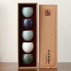 3.7 Fl Oz/110 Ml Five Famous Kilns Traditional Handmade Ceramic Gongfu Tea Cup Set Of 5