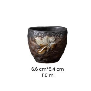 3.7 Fl Oz/110 Ml Iron Rust Glaze Lotus And Cloud Theme Old Clay Gongfu Tea Cups