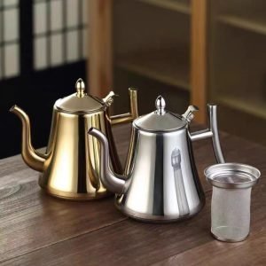 33.8 Fl Oz-50.7 Fl Oz Gooseneck Heated Stainless Steel Teapot Vintage With Infuser For Brewing Tea