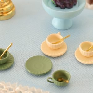 14 Pcs/set Vintage Sil And Wooden Colorful Miniature Dollhouse Teapot And Cup Set