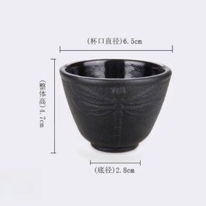 4.1 Fl Oz/120 Ml Black Dragonfly Cast Iron Tea Cup With Saucer