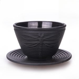 4.1 Fl Oz/120 Ml Black Dragonfly Cast Iron Tea Cup With Saucer