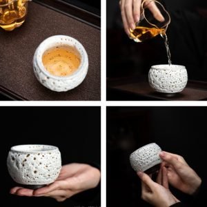 4.1 Fl Oz/120 Ml Gold Gilded Shino Ceramic Handmade Chinese Bone China Tea Cups