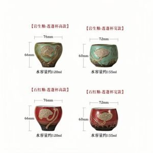 4.1 Fl Oz/120 Ml Red And Green Lotus Seedpod Pottery Gongfu Tea Cups
