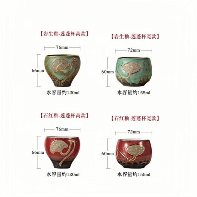 4.1 Fl Oz/120 Ml Red And Green Lotus Seedpod Pottery Gongfu Tea Cups 4.1 Fl Oz/120 Ml Red And Green Lotus Seedpod Pottery Gongfu Tea Cups