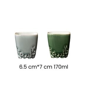 4.1 Fl Oz/120 Ml Traditional Handmade Celadon And Ash Glaze Lake Stone Chinese Cup Set For Tea