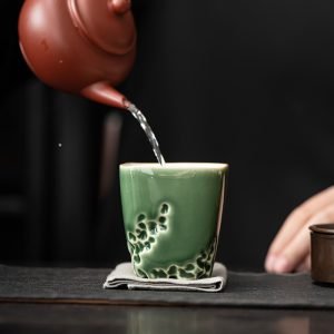 4.1 Fl Oz/120 Ml Traditional Handmade Celadon And Ash Glaze Lake Stone Chinese Cup Set For Tea